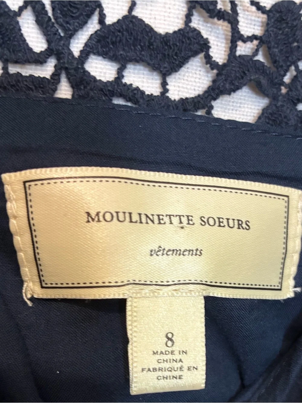Moulinette Soeurs Polka Dot Fit and Flare Dress Lace Overlay Cotton Size 8 retro